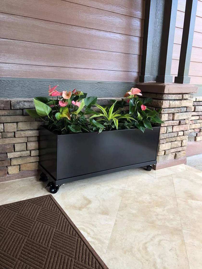 Nice Aluminum Trough Planter With Casters, 19" High 3 Nice Aluminum Trough Planter With Casters, 19" High