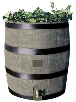 Round Rain Barrel With Planter, 35 Gallons -Plants And Accessories Shop 8612856BK 08V tif