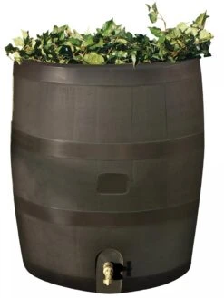 Round Rain Barrel With Planter, 35 Gallons -Plants And Accessories Shop 8612856WALNT 01V tif