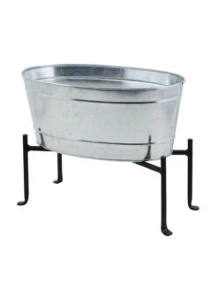 Achla Designs Mini Oval Galvanized Tub With Folding Stand -Plants And Accessories Shop 8612906 03v