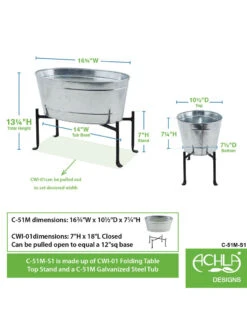 Achla Designs Mini Oval Galvanized Tub With Folding Stand -Plants And Accessories Shop 8612906 04v